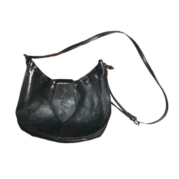 Vera Pelle Handbags - Vera Pelle Black Embossed Leather Purse Crossbody Bag